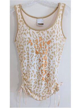 Vintage Rare Southpole Leopard Print Tank, Cream Tan Bronze, Drawstring sides